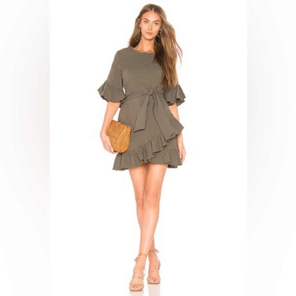 1. State Olive Ruffle Wrap Mini Dress with Tie Waist